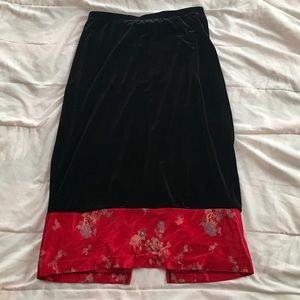 Vintage velvet Chinese brocade back slit skirt M
